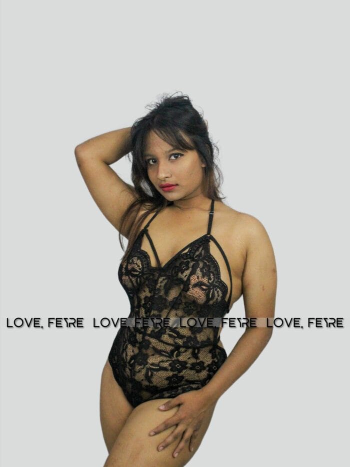 Floral Lace Scallop Trim Harness Teddy Bodysuit - Image 3