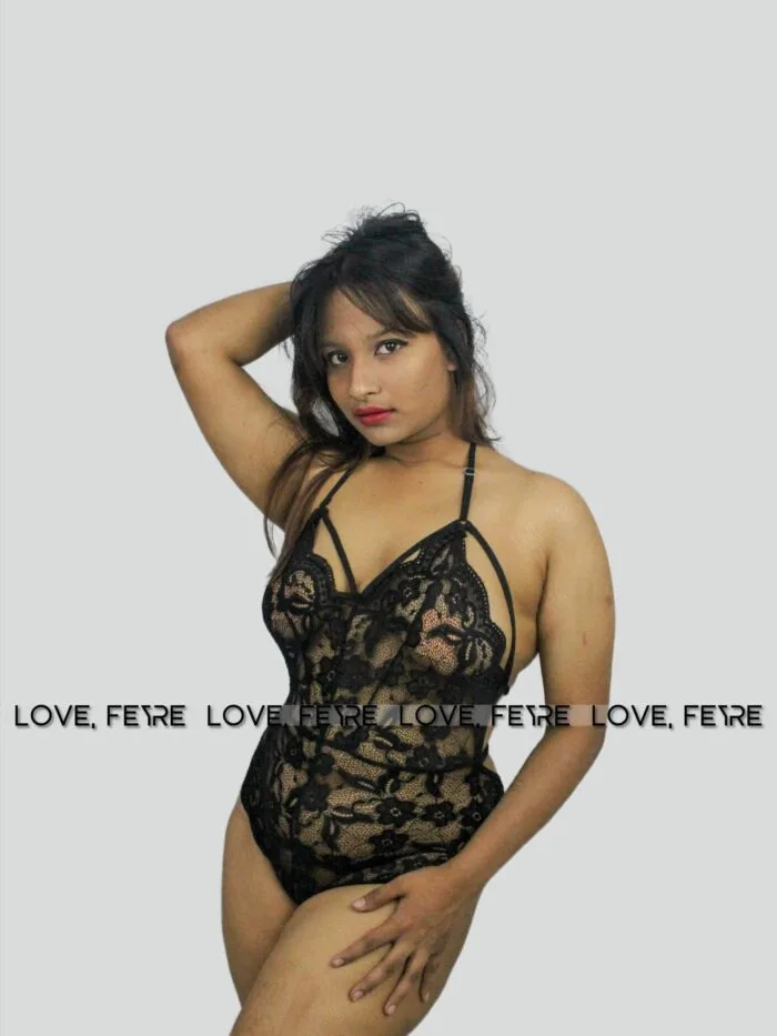 Floral Lace Scallop Trim Harness Teddy Bodysuit - Image 3