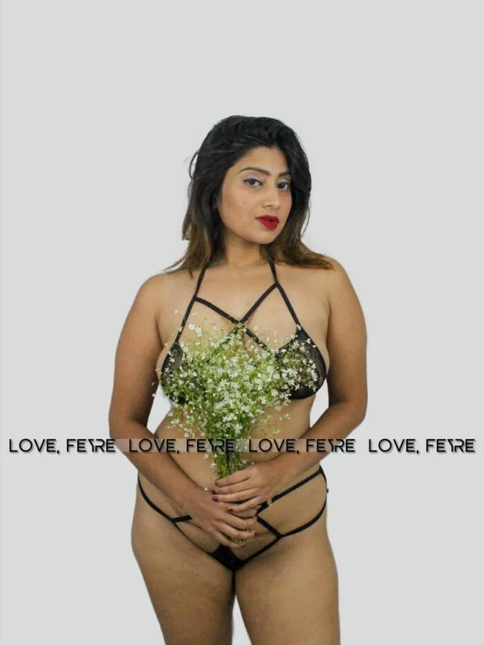 Floral Mesh Cut-out Lingerie Set
