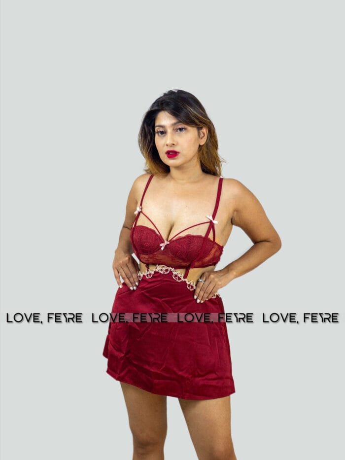 Embroidered Satin Trim & Thong Nightgown