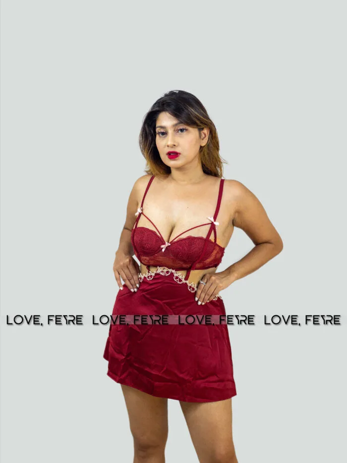 Embroidered Satin Trim & Thong Nightgown