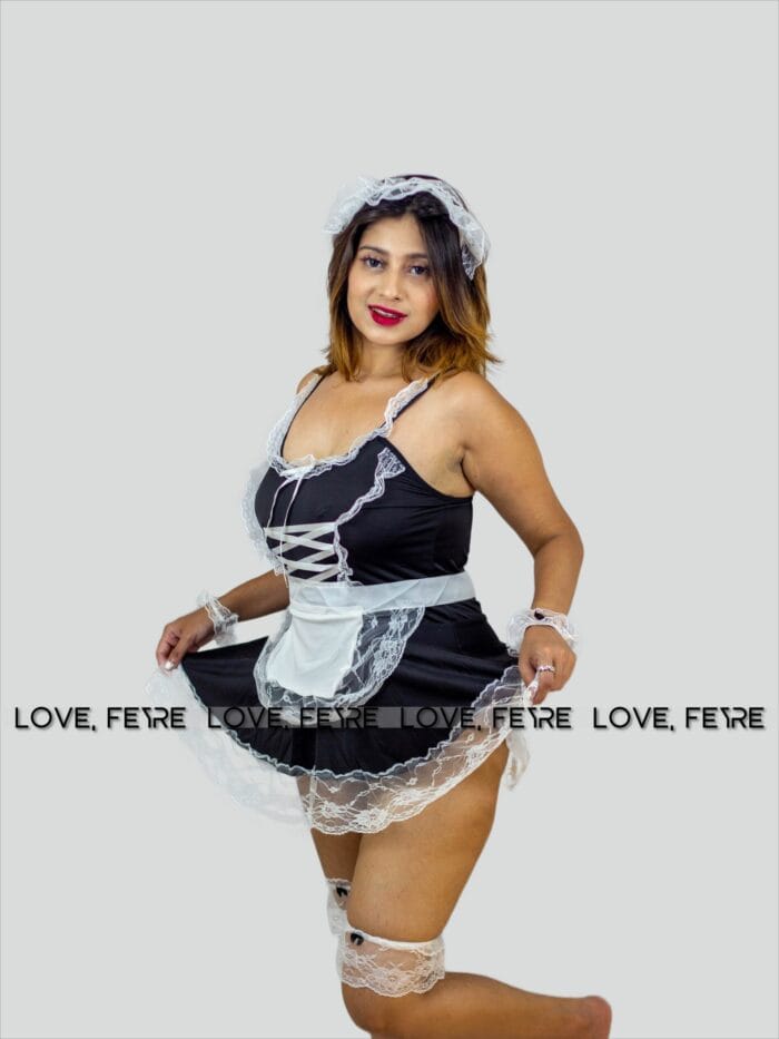 Lace Trim Maid Costume Dress With Apron - Image 3