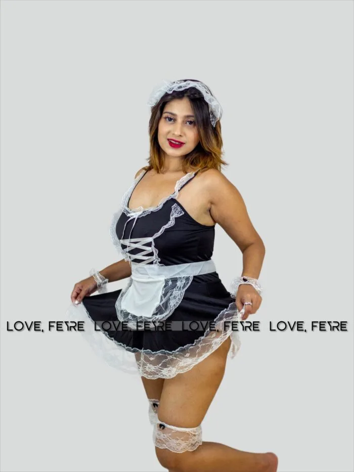 Lace Trim Maid Costume Dress With Apron - Image 3
