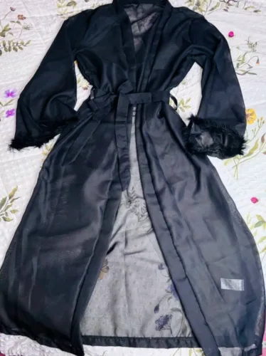Fuzzy Cuff Belted Mesh Sleep Robe photo review