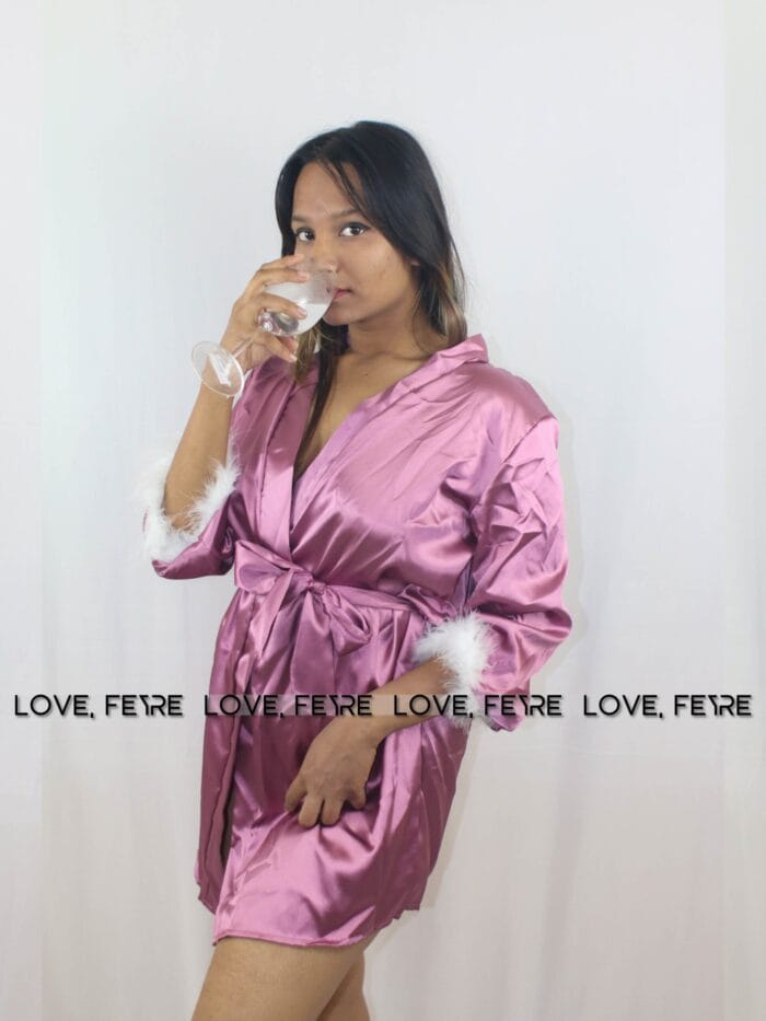 Drop Shoulder Belted Satin Lounge Robe - Image 3