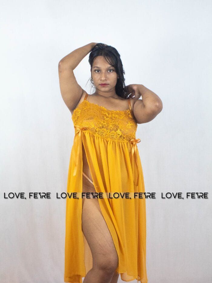 Deep V Neck Mesh Slit Thigh Long Nightgown