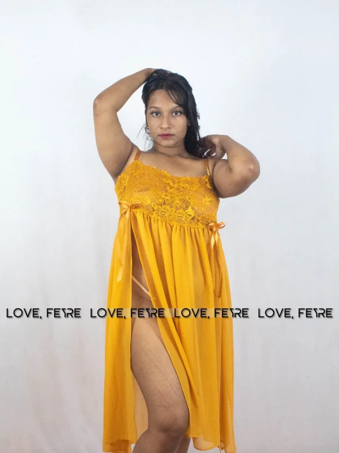 Deep V Neck Mesh Slit Thigh Long Nightgown