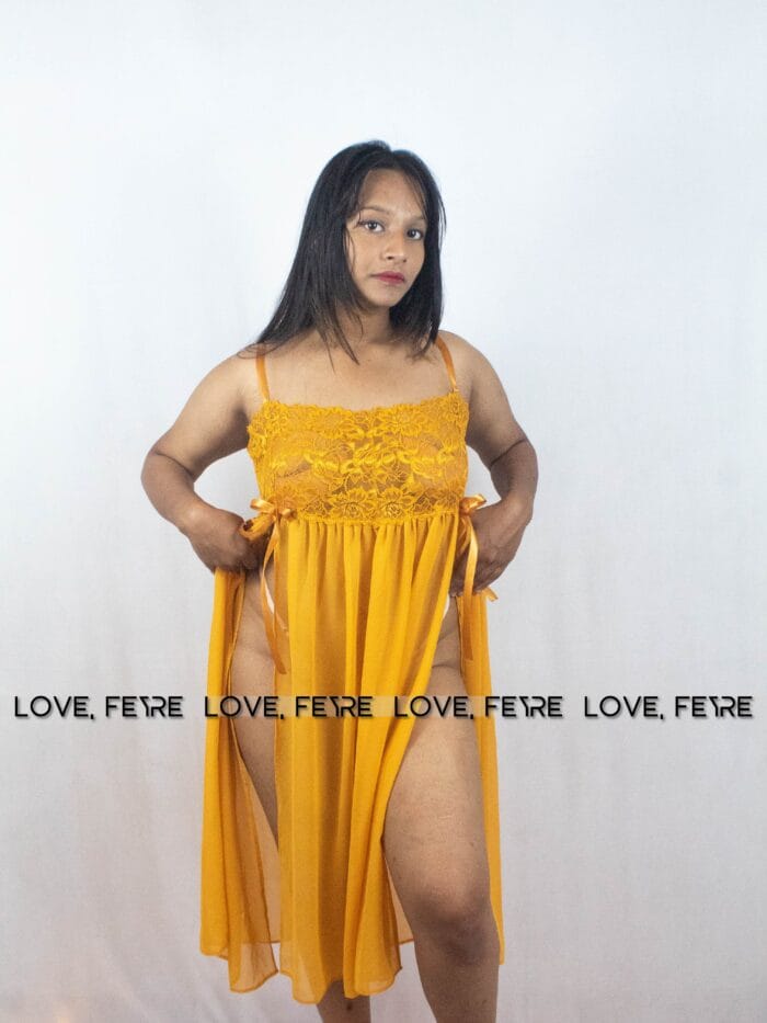 Deep V Neck Mesh Slit Thigh Long Nightgown - Image 2