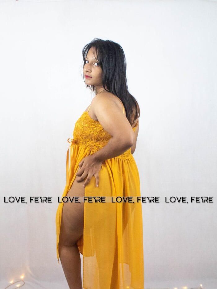 Deep V Neck Mesh Slit Thigh Long Nightgown - Image 3