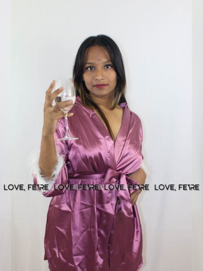 Drop Shoulder Belted Satin Lounge Robe - Image 2