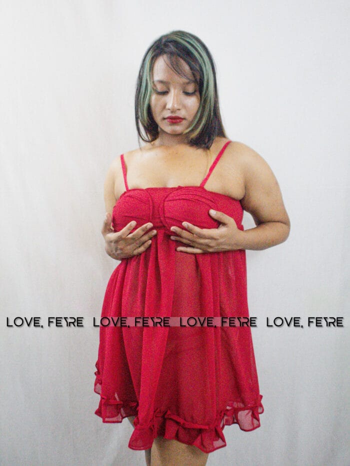 Mesh Ruffle Hem Padded Cami Nightgown - Image 2