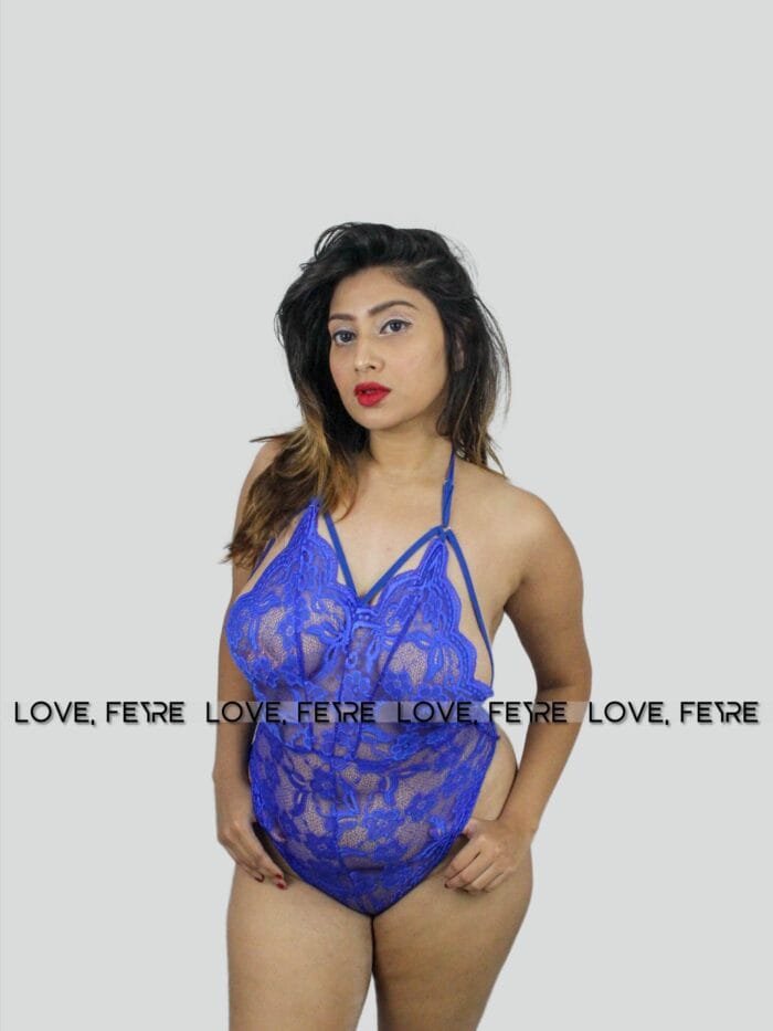 Floral Lace Scallop Trim Harness Teddy Bodysuit - Image 2