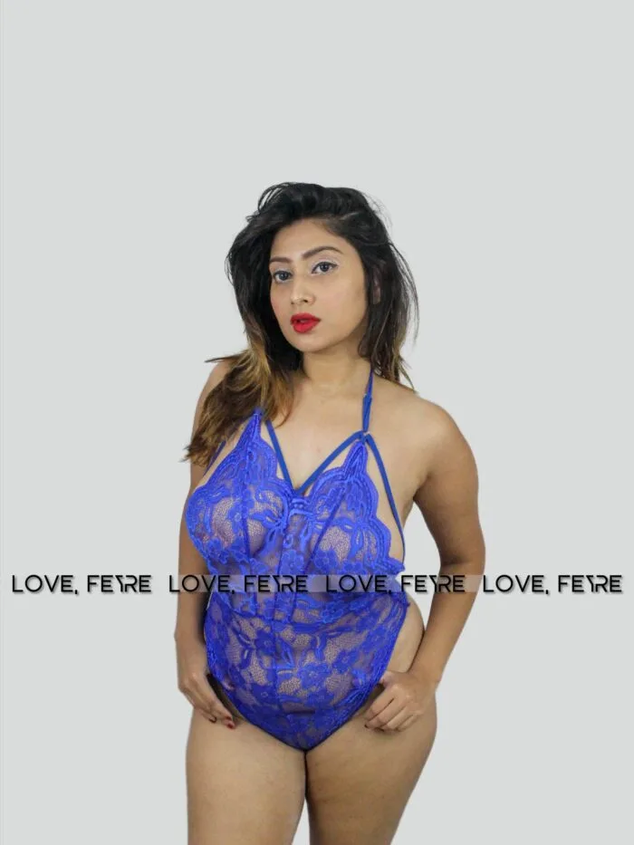 Floral Lace Scallop Trim Harness Teddy Bodysuit - Image 2