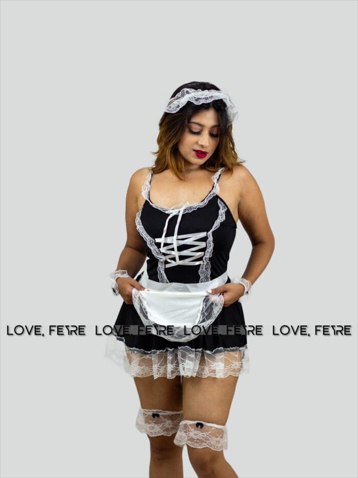 Lace Trim Maid Costume Dress With Apron - Image 2