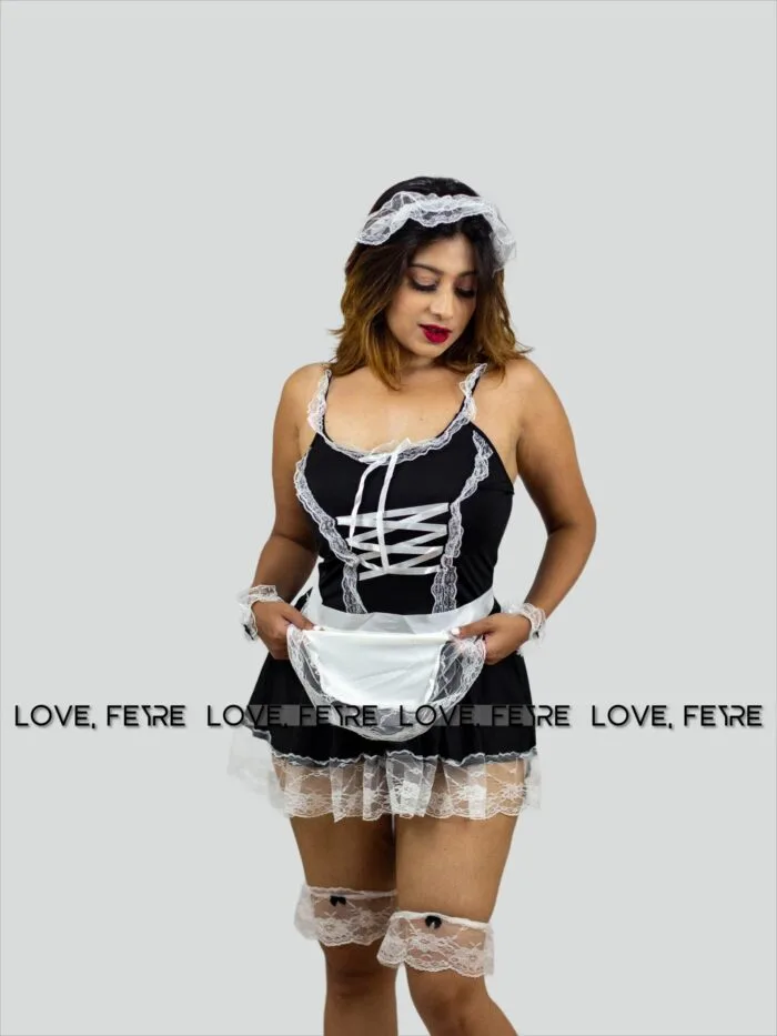 Lace Trim Maid Costume Dress With Apron - Image 2