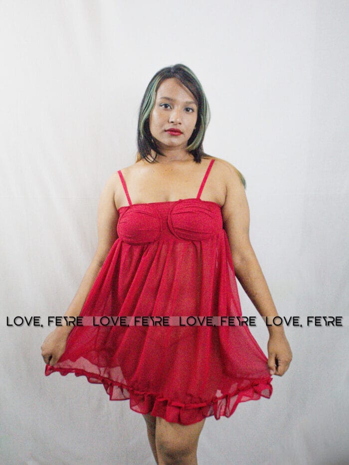 Mesh Ruffle Hem Padded Cami Nightgown