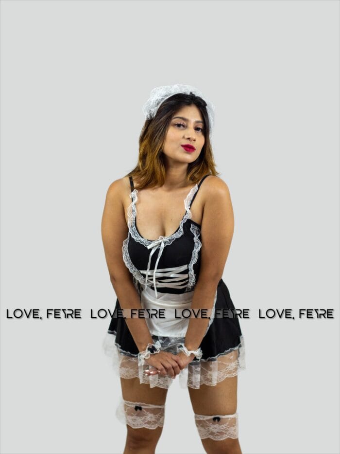 Lace Trim Maid Costume Dress With Apron