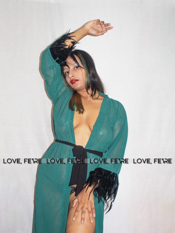 Fuzzy Cuffed Belted Mesh Sleep Robe - Image 2