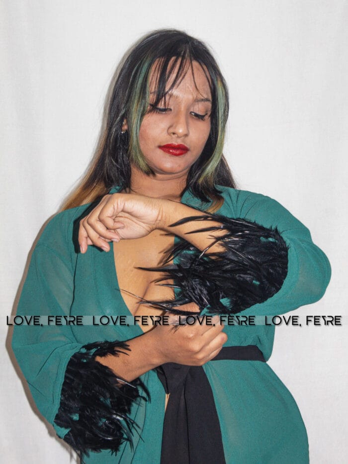 Fuzzy Cuffed Belted Mesh Sleep Robe - Image 3