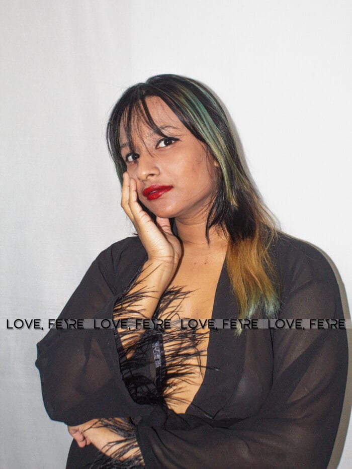 Fuzzy Cuff Belted Mesh Sleep Robe - Image 4