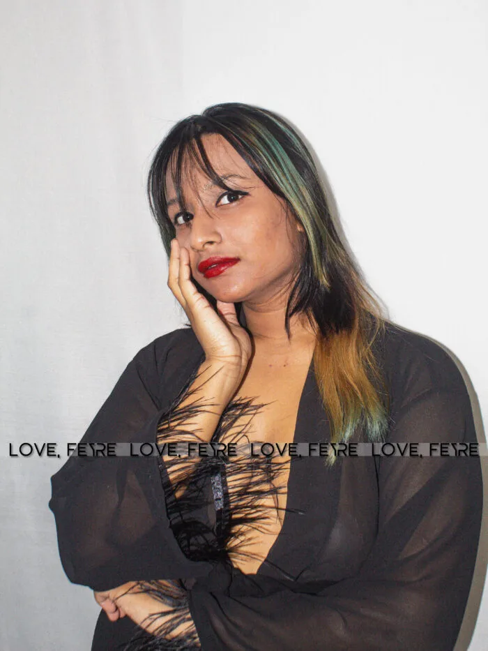 Fuzzy Cuff Belted Mesh Sleep Robe - Image 4