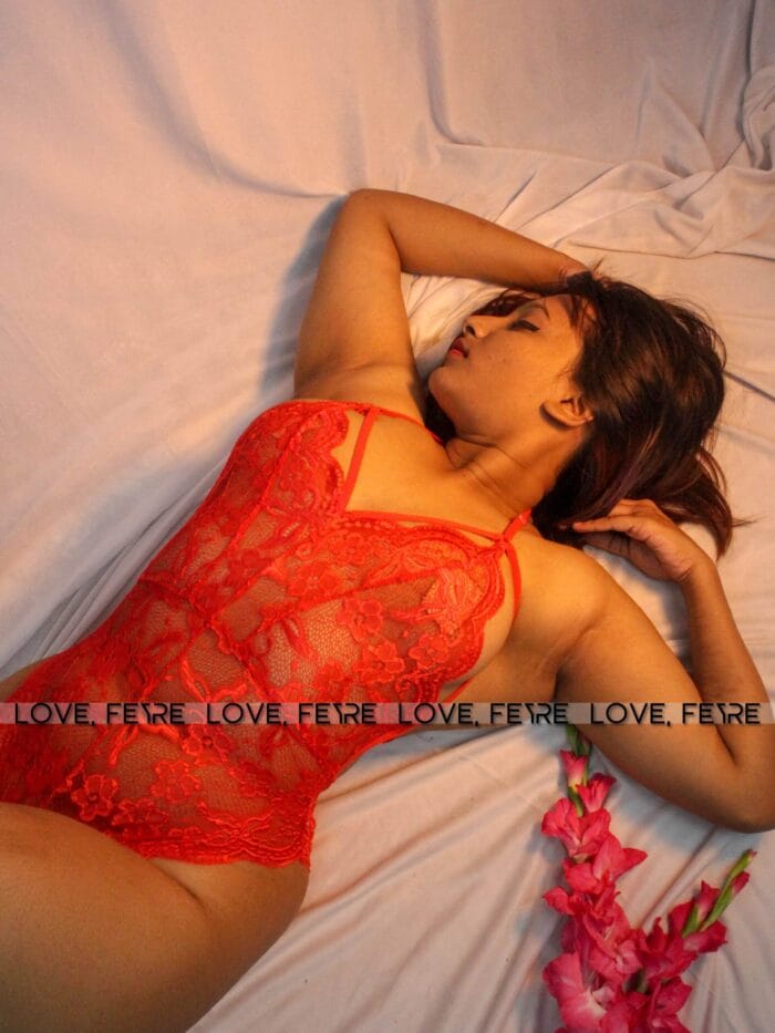 Floral Lace Scallop Trim Harness Teddy Bodysuit
