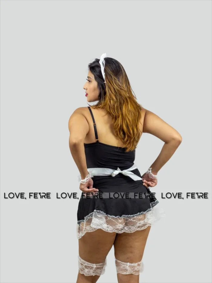 Lace Trim Maid Costume Dress With Apron - Image 4