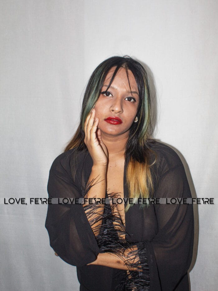 Fuzzy Cuff Belted Mesh Sleep Robe - Image 2