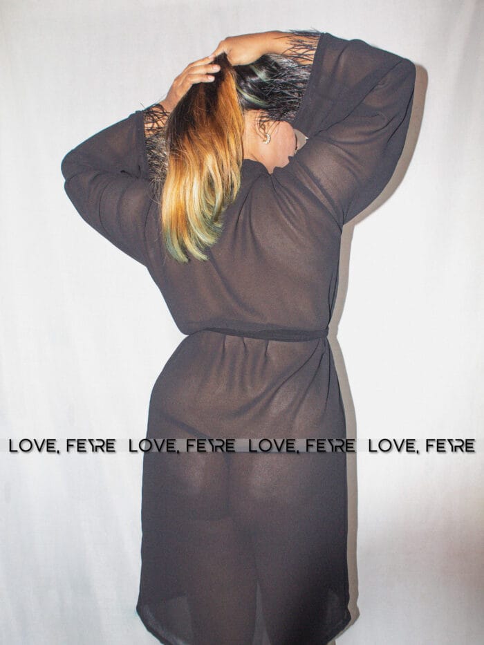 Fuzzy Cuff Belted Mesh Sleep Robe - Image 5