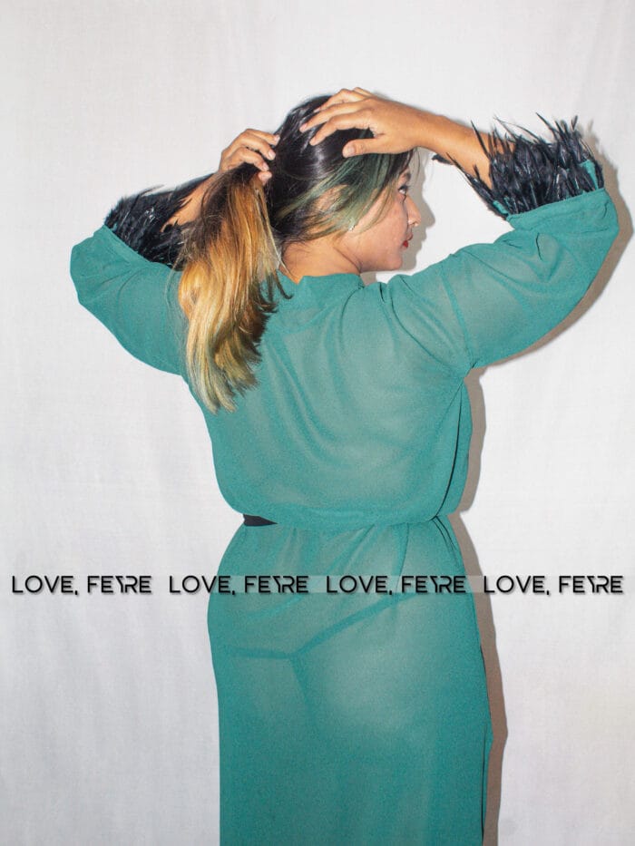 Fuzzy Cuffed Belted Mesh Sleep Robe - Image 6