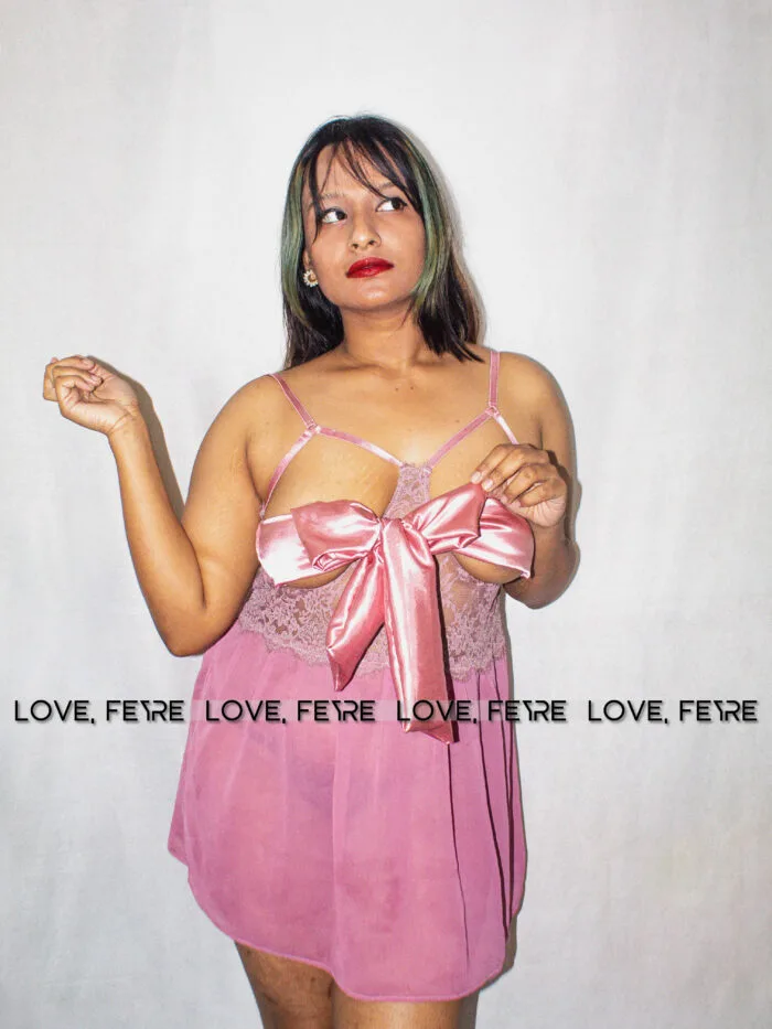 Open Front Bow Lace Trim Cami Nightgown