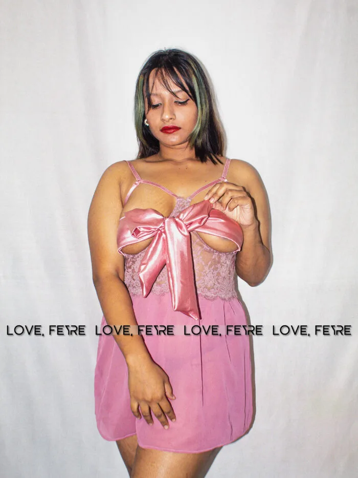 Open Front Bow Lace Trim Cami Nightgown - Image 2