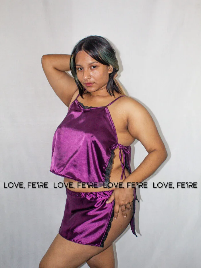 Lace Trim Satin Cami Top & Shorts Set