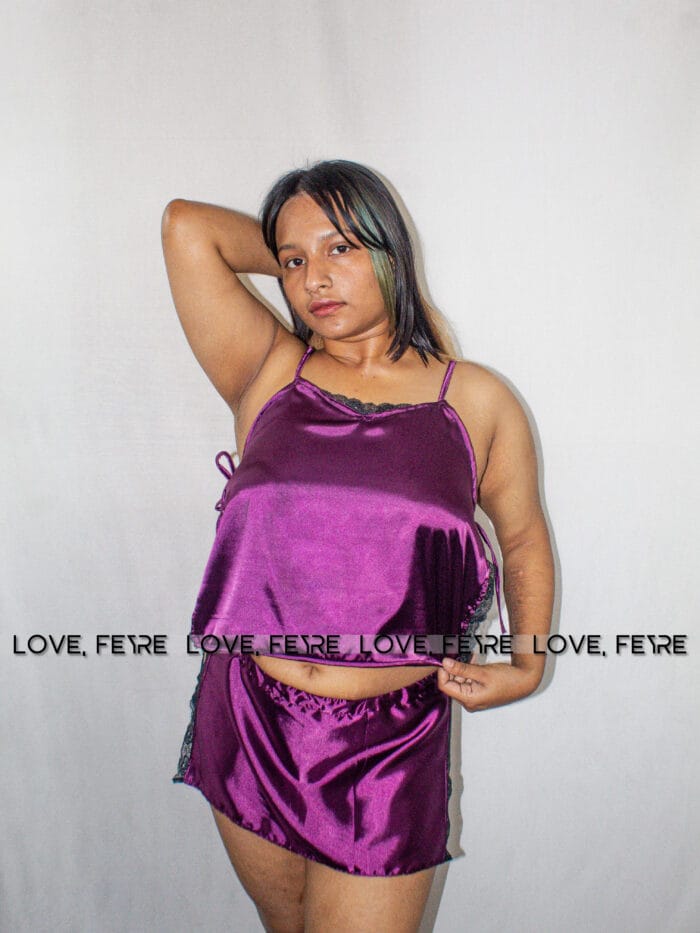Lace Trim Satin Cami Top & Shorts Set - Image 3
