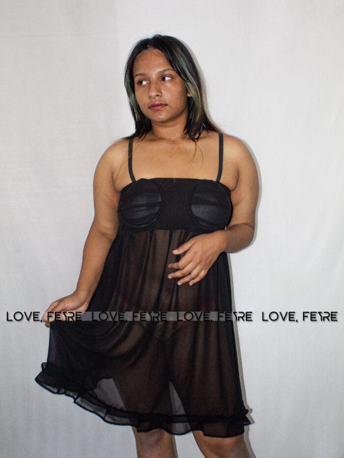Mesh Ruffle Hem Padded Cami Nightgown - Image 5