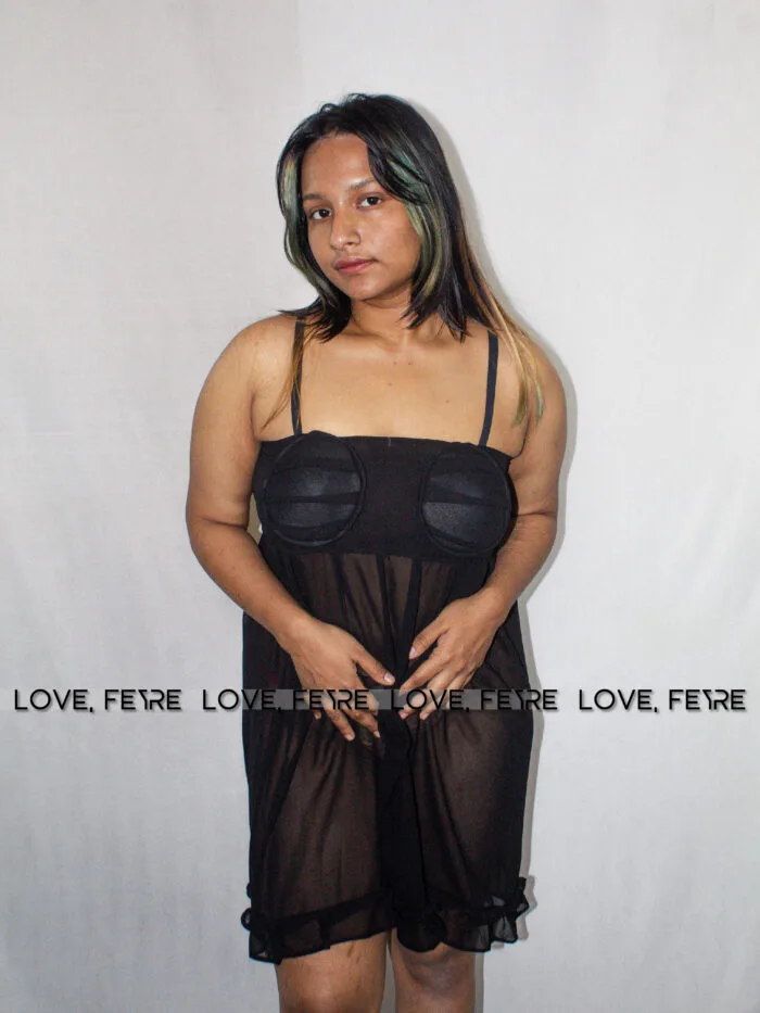 Mesh Ruffle Hem Padded Cami Nightgown - Image 6