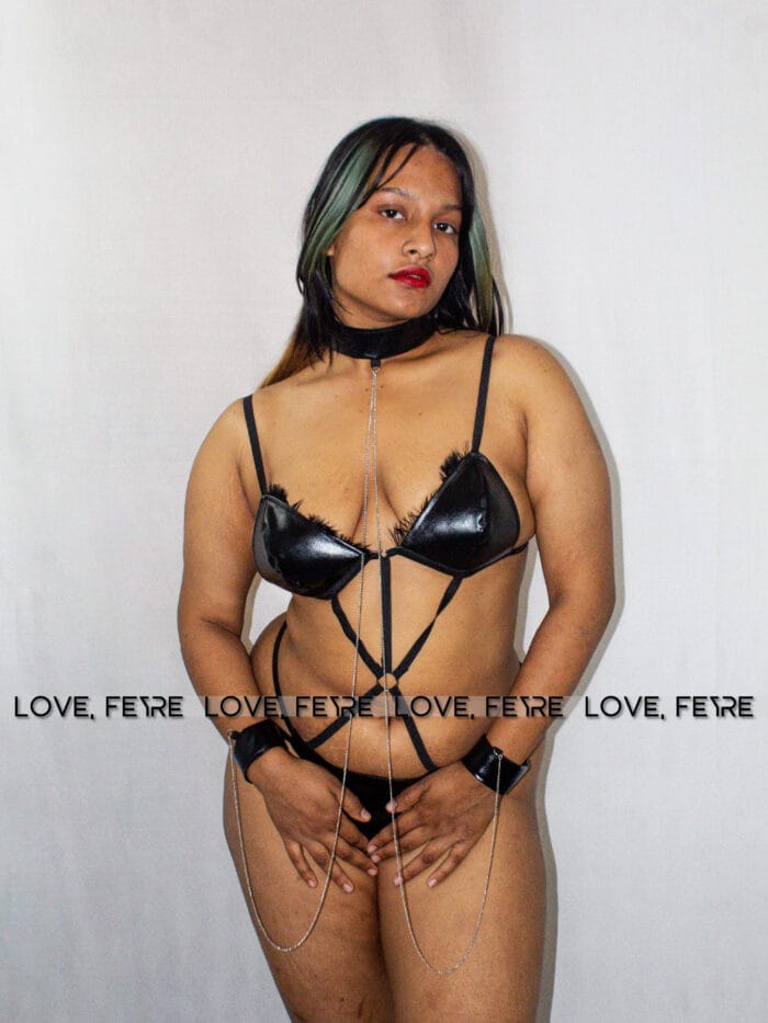 Chain Linked PU Leather Harness Lingerie Set