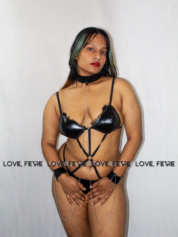Chain Linked PU Leather Harness Lingerie Set