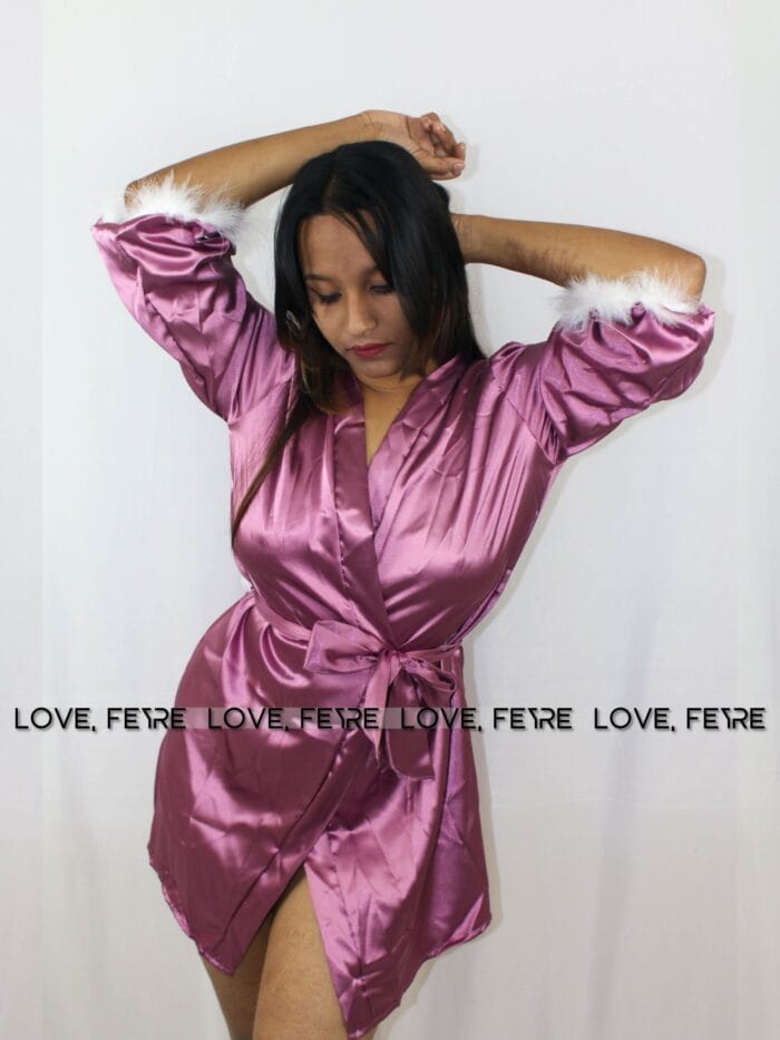 Drop Shoulder Belted Satin Lounge Robe