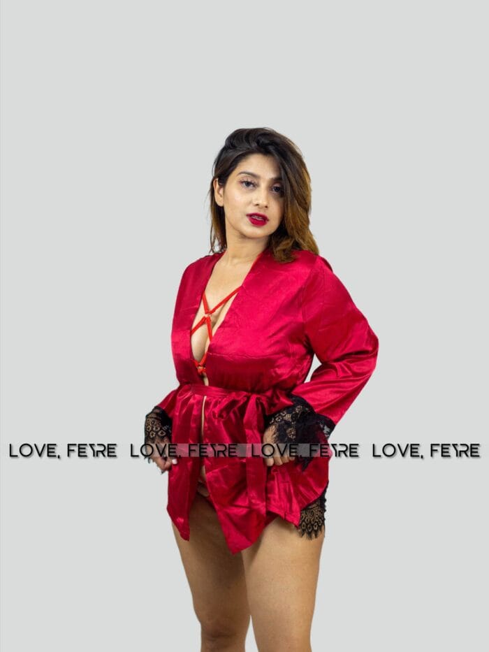 Satin Transparent Back Lace Robe - Image 2