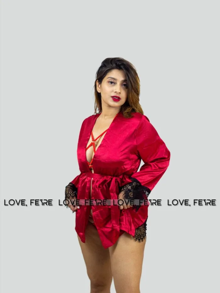 Satin Transparent Back Lace Robe - Image 2