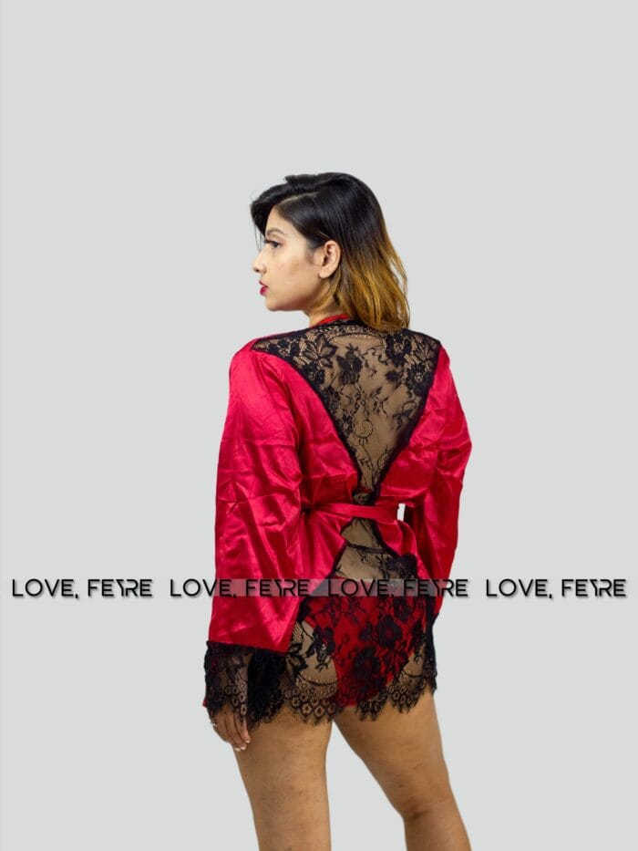 Satin Transparent Back Lace Robe