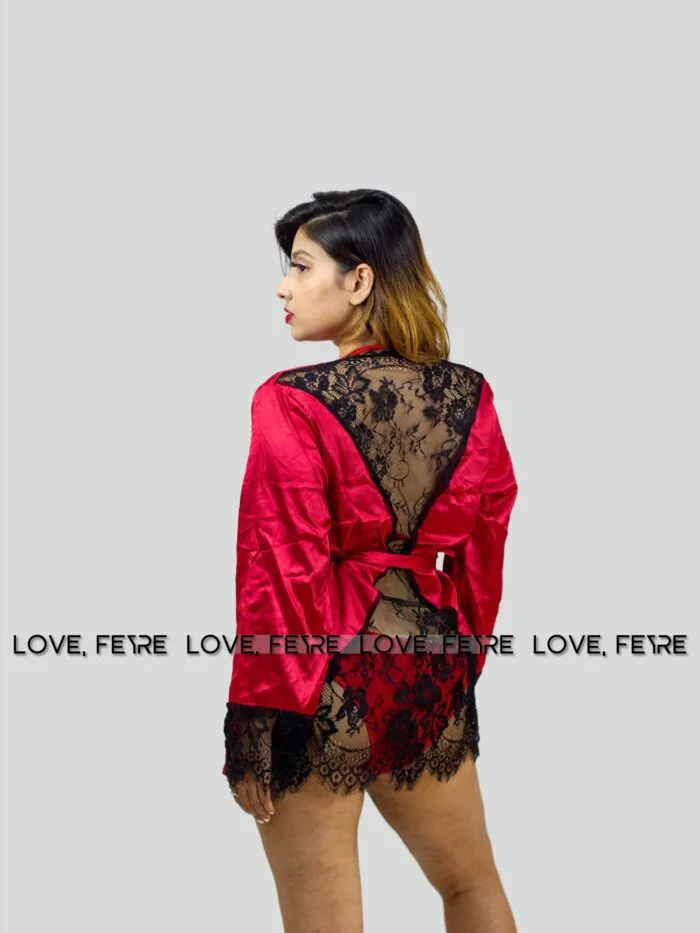Satin Transparent Back Lace Robe