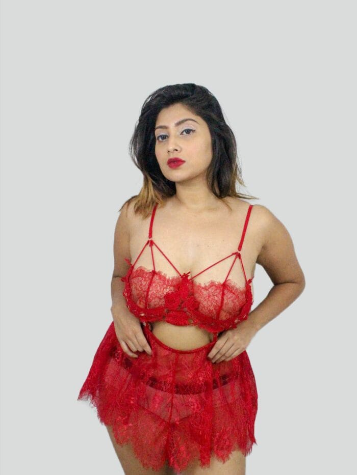 V-Neck Lace See Through Hollow Out Skirt Nightgown