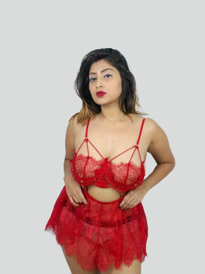 V-Neck Lace See Through Hollow Out Skirt Nightgown