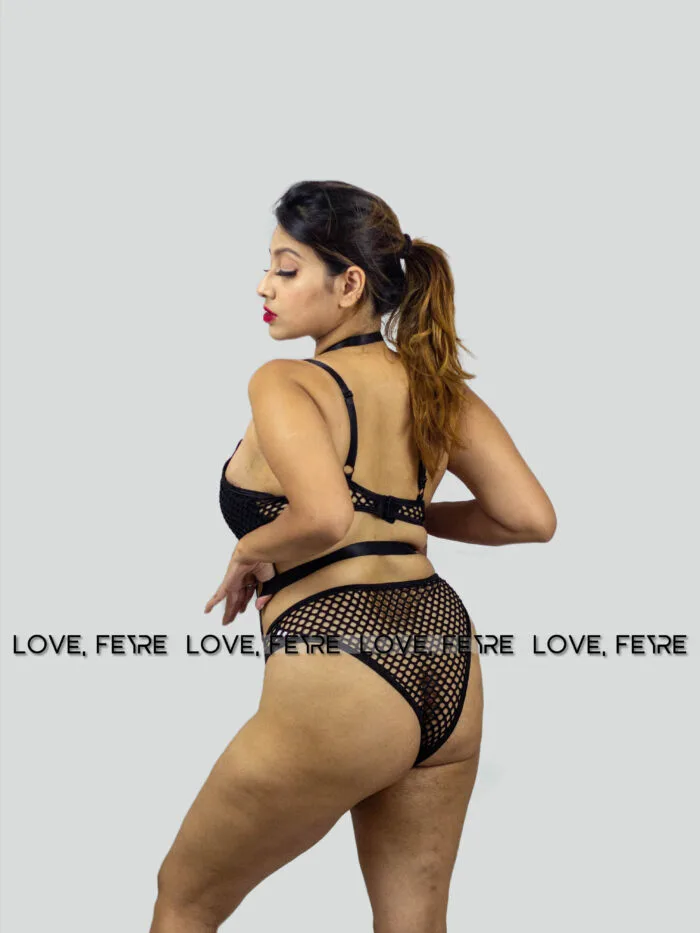 Hollow Out Mesh Halter One Piece Bodysuit - Image 2