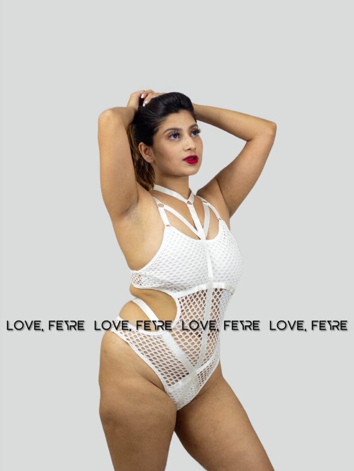 Hollow Out Mesh Halter One Piece Bodysuit - Image 3
