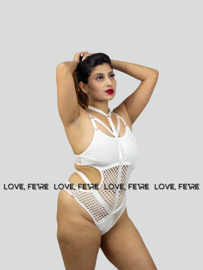 Hollow Out Mesh Halter One Piece Bodysuit - Image 3