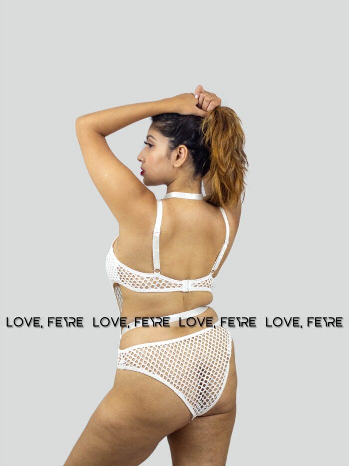 Hollow Out Mesh Halter One Piece Bodysuit - Image 4