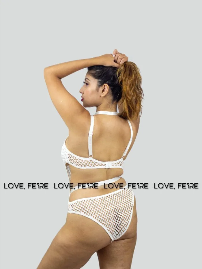 Hollow Out Mesh Halter One Piece Bodysuit - Image 4